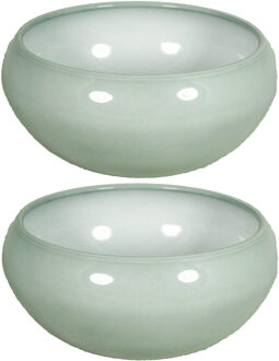 Floran 2x stuks bloempot schaal misty groen keramiek voor kamerplant H12 x D26 cm