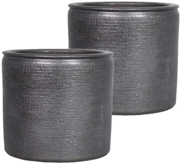 Floran 2x stuks bloempotten/plantenpotten van keramiek in het industrieel zwart D29 en H27 cm