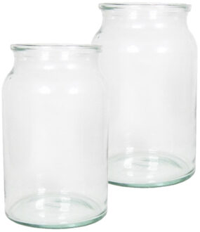 Floran 2x stuks glazen melkbus bloemen vazen smalle hals 14.5 x 23 cm