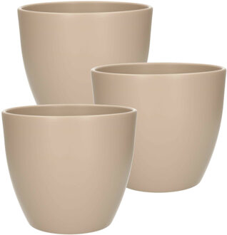 Floran 3x Bloempot - taupe - mat - keramiek - voor kamerplant - H17 x D19.5 cm