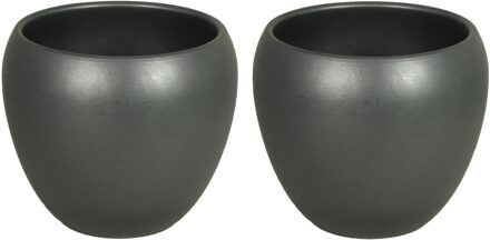 Floran 3x stuks bloempot mat antraciet keramiek voor kamerplant H11.5 x D14 cm