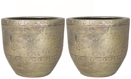 Floran 3x stuks bloempot/plantenpot van keramiek in het industrieel goud D16 en H14 cm