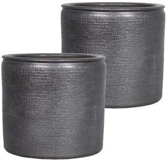 Floran 3x stuks bloempotten/plantenpotten van keramiek in het industrieel zwart D16 en H14 cm