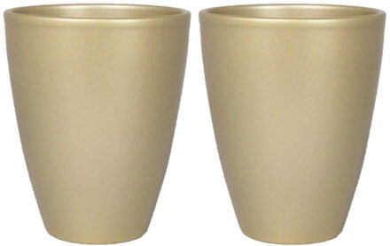 Floran 4x stuks bloempot/plantenpot vaas van keramiek in het parelgoud D13.5 en H17 cm - Binnen gebruik - Gladde afwerking