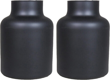 Floran Bloemenvaas Milan - 2x - mat zwart glas - D15 x H20 cm - melkbus vaas