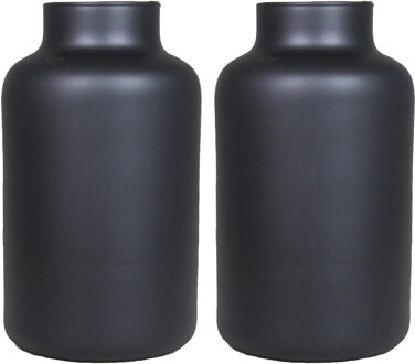Floran Bloemenvaas Milan - 2x - mat zwart glas - D15 x H25 cm - melkbus vaas