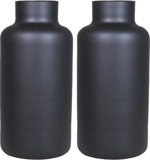 Floran Bloemenvaas Milan - 2x - mat zwart glas - D15 x H30 cm - melkbus vaas