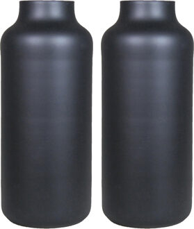 Floran Bloemenvaas Milan - 2x - mat zwart glas - D15 x H35 cm - melkbus vaas met smalle hals