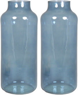 Floran Bloemenvaas Milan - 2x - transparant blauw glas - D15 x H35 cm - melkbus vaas met smalle hals
