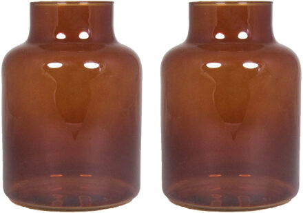 Floran Bloemenvaas Milan - 2x - transparant bruin glas - D15 x H20 cm - melkbus vaas