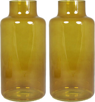 Floran Bloemenvaas Milan - 2x - transparant oker geel glas - D15 x H30 cm - melkbus vaas met smalle hals