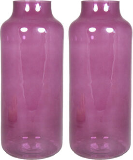 Floran Bloemenvaas Milan - 2x - transparant paars glas - D15 x H35 cm - melkbus vaas