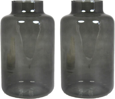 Floran Bloemenvaas Milan - 2x - transparant smoke grijs glas - D15 x H25 cm - melkbus vaas
