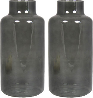 Floran Bloemenvaas Milan - 2x - transparant smoke grijs glas - D15 x H30 cm - melkbus vaas
