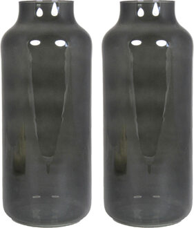 Floran Bloemenvaas Milan - 2x - transparant smoke grijs glas - D15 x H35 cm - melkbus vaas