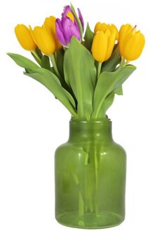 Floran Bloemenvaas Milan - transparant groen glas - D15 x H20 cm - melkbus vaas met smalle hals - Vazen