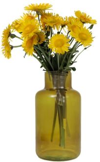 Floran Bloemenvaas Milan - transparant oker geel glas - D15 x H25 cm - melkbus vaas met smalle hals - Vazen