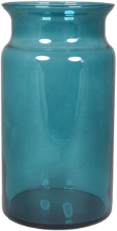 Floran Bloemenvaas - turquoise blauw/transparant glas - H29 x D16 cm