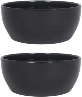 Floran Bloempot - 2x - schaal - zwart - glanzend - keramiek - 22 x 9 cm
