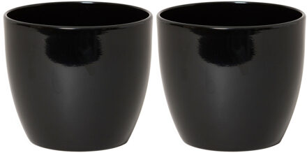 Floran Bloempot - 2x stuks - zwart - glans - keramiek - 13 x 12 cm