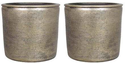 Floran Bloempot - 3x stuks - industrieel - goud - keramiek met coating - 16 cm