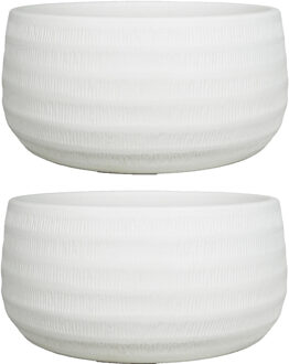 Floran Bloempot Lena - 2x stuks - schaal - wit - mat - ribbel - 29 x 14 cm