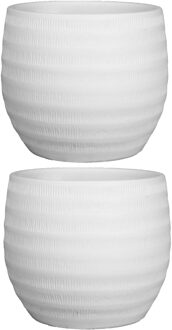 Floran Bloempot Lena - 2x - wit - geribbeld - keramiek - 24 x 21 cm