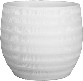 Floran Bloempot Lena - wit - geribbeld - keramiek - 14 x 11 cm