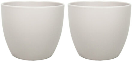 Floran Bloempot/plantenpot Boule - 2x - beige - keramiek - 10 x 12 cm