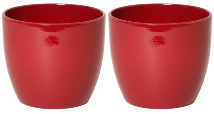 Floran Bloempot/plantenpot Boule - 4x stuks - rood - keramiek - 10 x 12 cm
