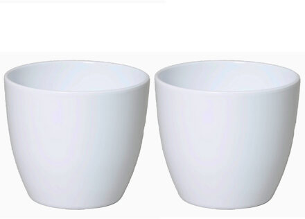 Floran Bloempot/plantenpot Boule - 4x stuks - wit - keramiek - 10 x 12 cm