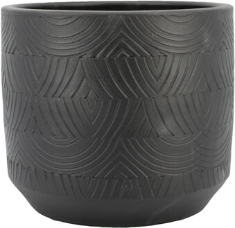 Floran Bloempot/plantenpot Loule - antraciet - relief - 34 x 31 cm