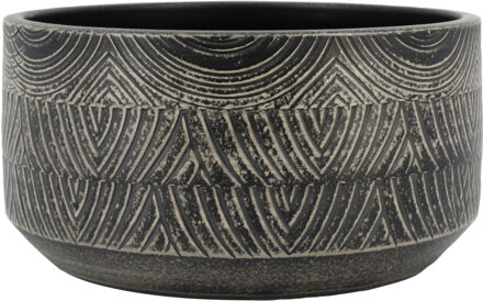 Floran Bloempot/plantenpot Loule - grijs - relief - 34 x 15 cm