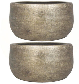 Floran Bloempot/plantenpot Mira - 2x - industrieel goud - keramiek - binnen - 34 x 15 cm