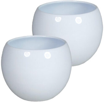 Floran Bloempot/plantenpot - Set van 4x stuks - keramiek - glanzend wit - Diameter 12.5 cm en Hoogte