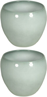 Floran Bloempot Rian - 2x stuks - mistry groen - keramiek - 31 x 27 cm