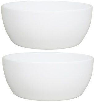 Floran Bloempot schaal - 2x stuks - glanzend wit - keramiek - voor kamerplant - H9.5 x D22.5 cm