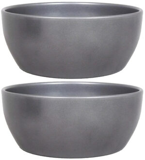 Floran Bloempot schaal glanzend zilver metallic keramiek voor kamerplant H9.5 x D22.5 cm