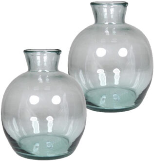 Floran Bol bloemenvaas - 2x - glas - transparant - smalle hals - 18 x 18 cm