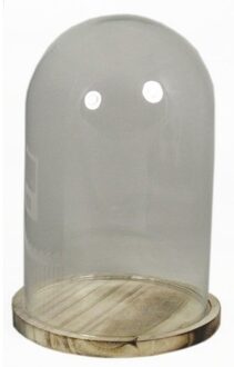 Floran Glazen woondecoratie stolp - op plateau - 22 x 30 cm - glas/hout