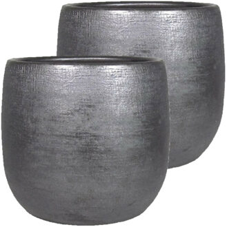 Floran Luxe plantenpotten Mira - 2x stuks - zwart - keramiek - diameter 18 cm