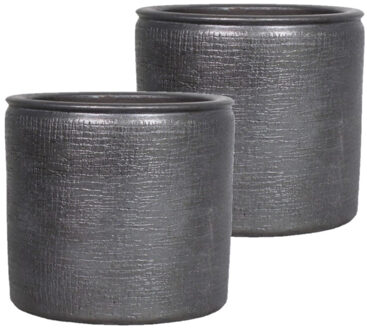 Floran Plantenpot - 2x - industrieel zwart - keramiek - 24 x 22 cm - Binnen gebruik