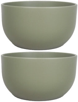 Floran Plantenpot - 2x stuks - groen - schaal - keramiek - 26 x 14 cm
