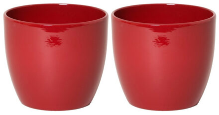 Floran Plantenpot - 2x - wijnrood - glanzend - keramiek - 15 x 13 cm