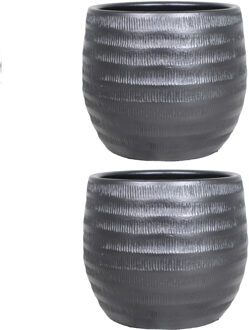 Floran Plantenpot - 2x - zwart - mat - keramiek - 34 x 31 cm