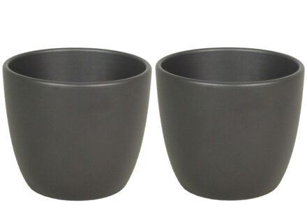 Floran Plantenpot - 3x - antraciet grijs - mat - keramiek - 25 x 22 cm - bloempot