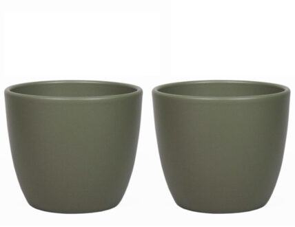 Floran Plantenpot - 4x stuks - donkergroen - mat - keramiek - H17 x D15 cm - plantenpotten binnen