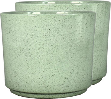 Floran Plantenpot Calla - 2x - groen - gespikkeld - keramiek - 7 x 6,5 cm - bloempot