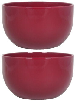 Floran Plantenpot schaal - 2x stuks - wijn rood - glanzend - H14 x D16 - bloempot