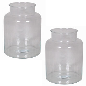 Floran Set van 2x stuks glazen melkbus vaas/vazen 8 liter smalle hals 19 x 25 cm - Vazen Transparant